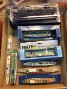 A tray of model die Cast ferry ships and liners, some boxed