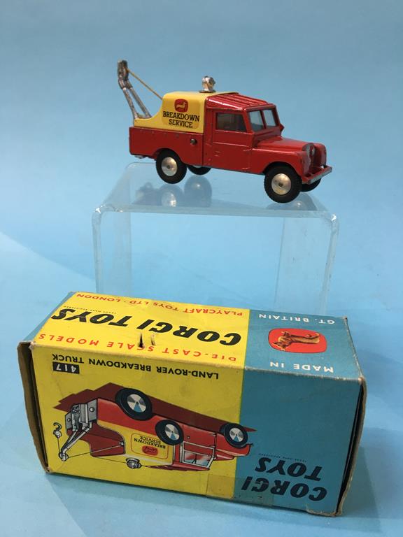 A Corgi 417 Land Rover breakdown truck, a 472 Public Address vehicle and a 477 Land Rover - Image 11 of 13