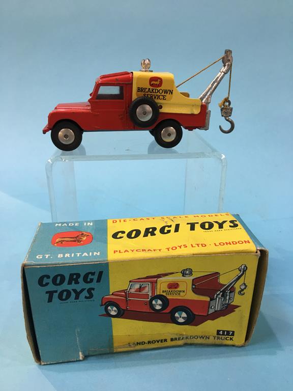 A Corgi 417 Land Rover breakdown truck, a 472 Public Address vehicle and a 477 Land Rover - Image 10 of 13