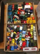 Two trays of loose Die Cast vehicles, Matchbox etc.