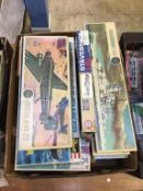 A quantity of model making kits to include; Airfix HMS Hood and Revell Turbo Cobra etc., boxed