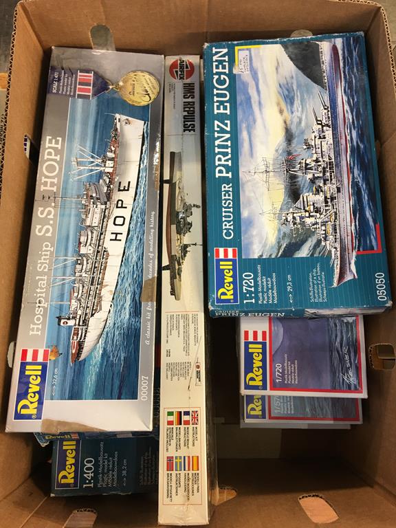 One box of model making kits, to include Airfix HMS Ark Royal and Revell Bismarck etc., boxed - Image 2 of 2