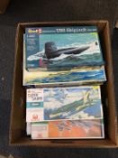 A box of model making sets to include; Revell USS Skipjack and Hales MIG-27 etc.