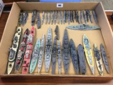 A tray of Triang Minic, Sea Kings and other Die Cast warships, cruisers, carriers and destroyers