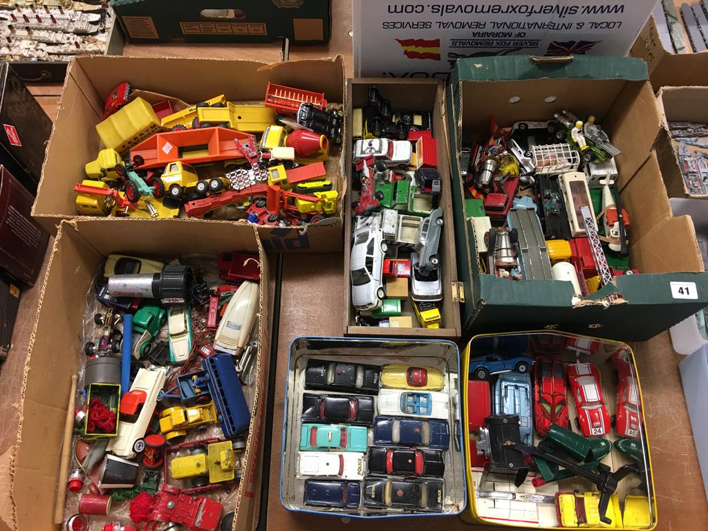 Six boxes of Die Cast toys etc.