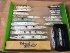 One tray of Triang Minic and other Die Cast model ships, Liners etc.