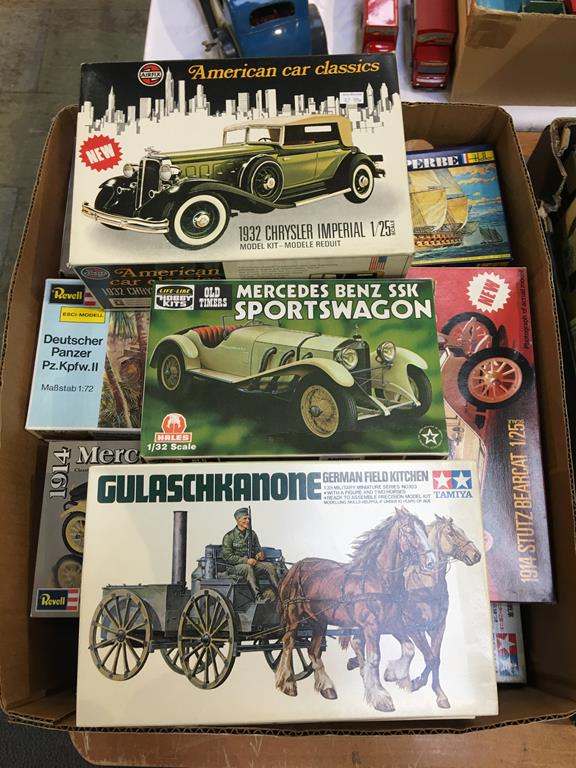 A box of model making kits to include; Revell and Airfix etc.