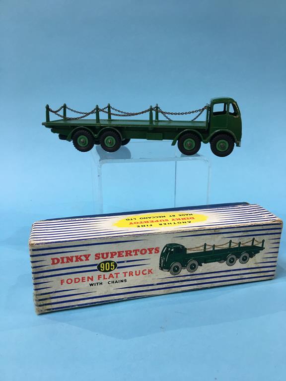 A Dinky 905 Green Foden flat truck, with chains, boxed