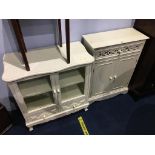 A cream painted two door glazed cabinet and a two door side cabinet