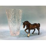 A Beswick horse and a cut glass tapering vase