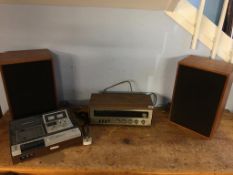 A Rank audio radio / amp, a National Panasonic tape deck and a pair of speakers