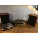 A Rank audio radio / amp, a National Panasonic tape deck and a pair of speakers