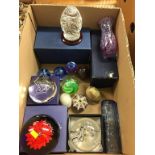 Box of paperweights to include Edinburgh Crystal and Caithness