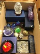 Box of paperweights to include Edinburgh Crystal and Caithness