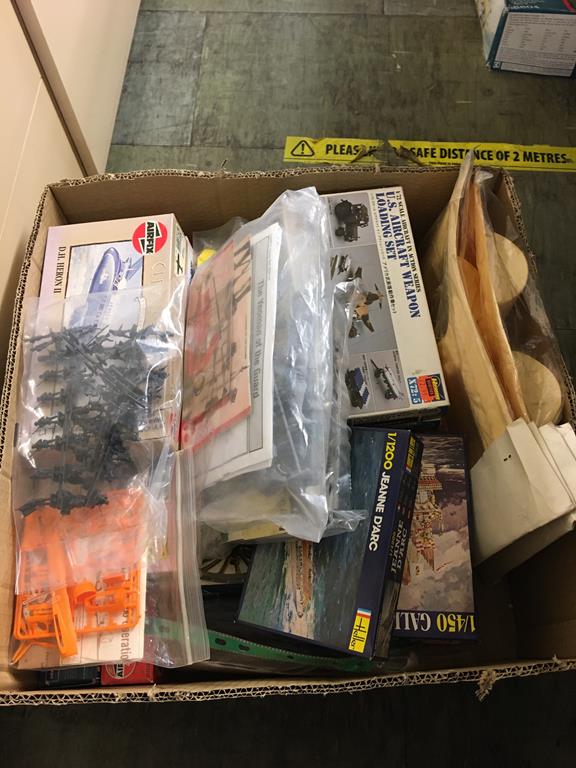 Box of Airfix and Heller model kits