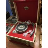 A Dansette junior record player, with original outer box