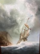 P. J. Wintrip, oil on board, signed, 'Sailing Vessel in rough seas', 57 x 39cm