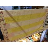 A yellow, white and pink panelled Durham quilt, with floral border and a floral reverse, 215 x 170cm