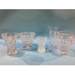Five cut glass vases