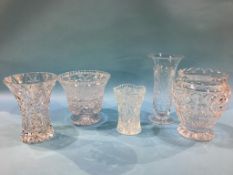 Five cut glass vases