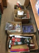 Five boxes of assorted items to include books, binoculars, various boxes of model birds etc.