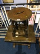 Oak circular stool and occasional table