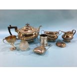 A silver purse, a silver tankard 3.9oz, a silver cup, a three piece silver plated tea set, and two