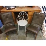 Pair of easy chairs and a metalwork chair