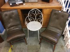 Pair of easy chairs and a metalwork chair