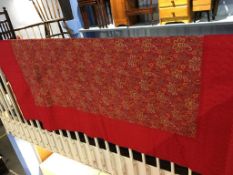 A Durham quilt with central paisley panel and red outer border, the reverse with red panelled centre