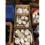 Three boxes of tea wares including Paragon, Colclough, Windsor etc.