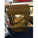 Teak nest of tables and an oak sewing box