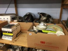 Shelf of china, kitchen wares to include soup maker etc.