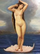 E. Belmont, modern, signed, 'Female nude standing in a shell in the sea', 59 x 49cm