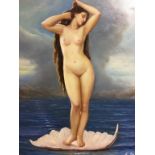 E. Belmont, modern, signed, 'Female nude standing in a shell in the sea', 59 x 49cm