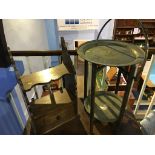 Small hanging wall shelf and a two tier folding brass table