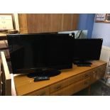 A Samsung TV and remote, 32" and a Bush TV and remote, 23"