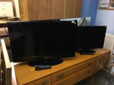 A Samsung TV and remote, 32" and a Bush TV and remote, 23"