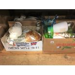 Four boxes of decorative glassware, china etc.