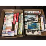 Two boxes of Airfix, Hales, Hasegawa model kits