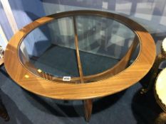 A G Plan teak circular glass top 'Astro' table