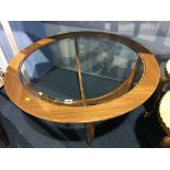 A G Plan teak circular glass top 'Astro' table