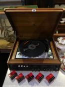 A teak cased table top Dynatron SRX 3OA record deck / amp and tuner
