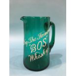Advertising - A green glass water jug 'Try The Famous "Bos" Whisky', 17cm height