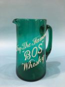 Advertising - A green glass water jug 'Try The Famous "Bos" Whisky', 17cm height