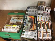 Two boxes of Airfix , Matchbox JB and other model kits