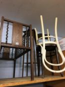 Two Bentwood chairs, a plant pedestal and a dolls cot