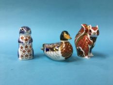 Three Royal Crown Derby paperweights, with gold stoppers