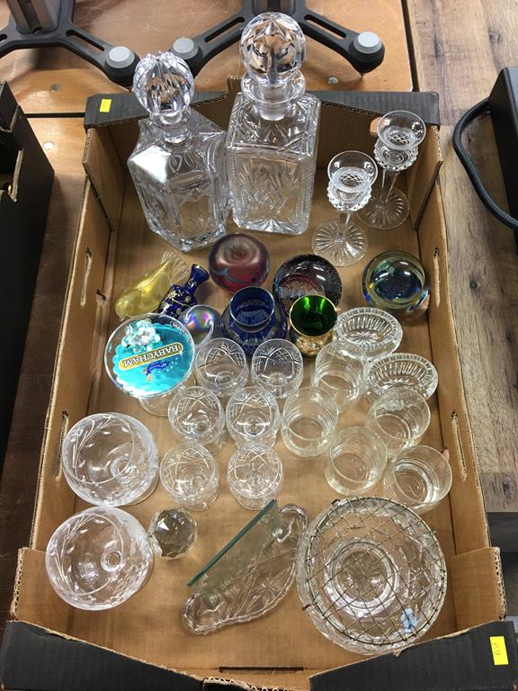 Assorted glassware including decanters, paperweights etc.