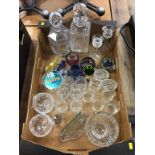 Assorted glassware including decanters, paperweights etc.
